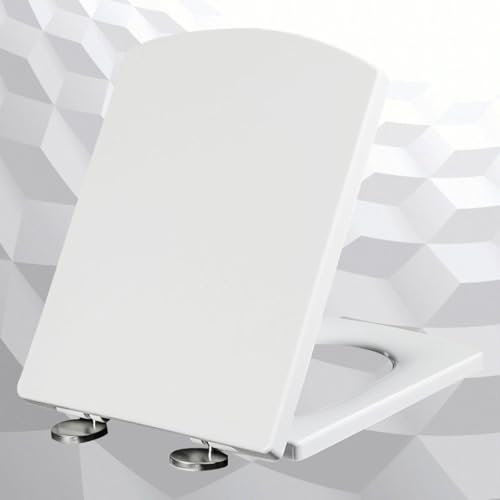 WC Sitz Toilettendeckel mit Absenkautomatik Quick-Release Weiß Eckig Toilettensitz Klositz Antibakterieller Stabile Toilettensitz für Jede Toilette Geeignet,white-37 * 47cm