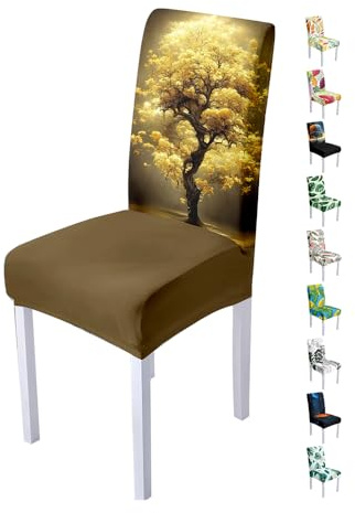 Hixingo Stuhlhussen 1 2 4 6er Set,Baumdruck Stretch Stuhlhussen Schwingstühle Waschbar Stuhlbezug,Esszimmerstühle Stuhlbezüge für Küche,Restaurant,Bankett,Party Schutz (6er Set,Goldener Baum)