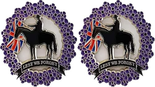 2 x violette Erinnerungs-Brosche Lest We Forget, Pferde, Kavallerie, Anstecknadel, Dekoration, Erinnerungsstücke