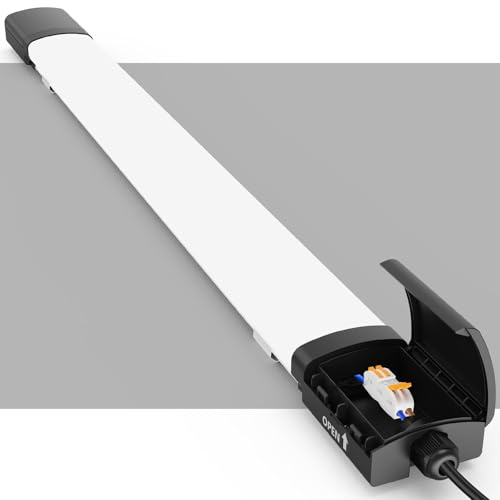ANTENLICHT LED Feuchtraumleuchte 150CM mit 45W 4950Lumen Kaltlweiß 5000k, Einfache Montage Wannenleuchte Flach Deckenleuchte Feuchtraum Wasserfest IP65 Werkstattlampe für Büro Keller Garage, Schwarz