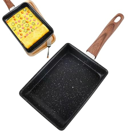 Rectangular Frying Pan, 14x6in Nonstick, Wood Grain Handle, 420g, 14.17x6.1x1.57 inches, Multifunctional Cooking Tools for Restaurant