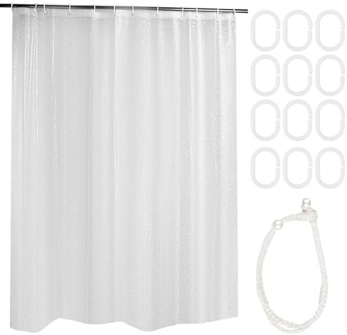 JRJRN Duschvorhang 180x200 cm Halbtransparent Peva Anti-Schimmel Badezimmer | 3d-Kieselsteinmuster, Mit Perlen-Raffhalter Und 12 Ringhaken, Wasserabweisend, Pflegeleicht Und Für Mehr Privatsphäre.