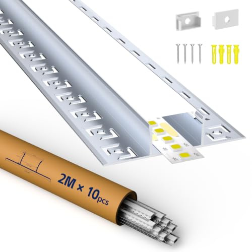 HOOLED LED Profil 2 m für LED - Streifen 10 Stück Trockenbauprofil (Lamellen 61.8mm) Geeignet für alle Streifen bis 20mm Mit milchweißer PC-Abdeckung