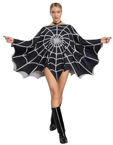 LYSINK Halloween-Spinnennetz-Poncho-Kostüm für Damen, Deluxe-Geisterspinnen-Umhang, lustiges Party-Cosplay-Umhang, Outfit (A-a-Schwarz, Einheitsgröße)