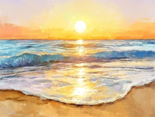 Meer Malen Nach Zahlen Erwachsene, DIY Malen Nach Zahlen Strand Malen Nach Zahlen mit Rahmen Leinwand 40x50 cm, Ölgemälde Kit Mit Pinseln und Acrylfarbe, Wanddeko Wohnzimmer,Geschenke für Frauen -k389