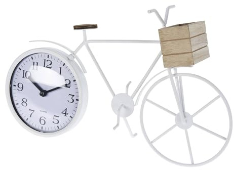 Well Home Tischuhr, Fahrrad-Design, Metall, Weiß, 33,5 x 8 x 23,5 cm