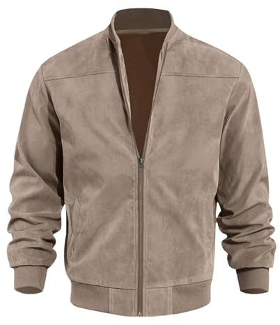 Blouson bomber en suédine pour homme - Couleur unie - Fermeture éclair - Décontracté - Rétro - Manches longues - Cardigan, marron, XXL