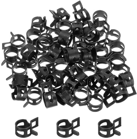 sourcing map 50 Pcs Fuel Line Clamps Spring Band Hose Clamps, 10mm Silicone Air Tube Vacuum Hose Water Pipe Low Pressure Clamps Assortment Kit, Black