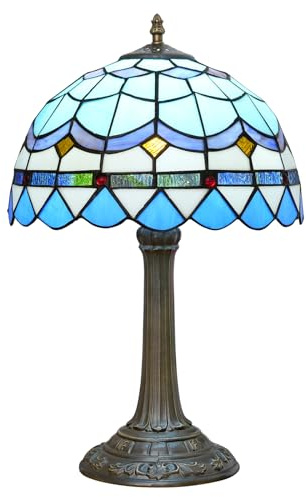 Tiffany Lámpara de mesa Lámpara de cristal manchado Mediterráneo Azul Dormitorio Lámpara de mesa de lectura Luz de escritorio para la cabecera de la cama Sala de estar Oficina Dormitorio Comedor