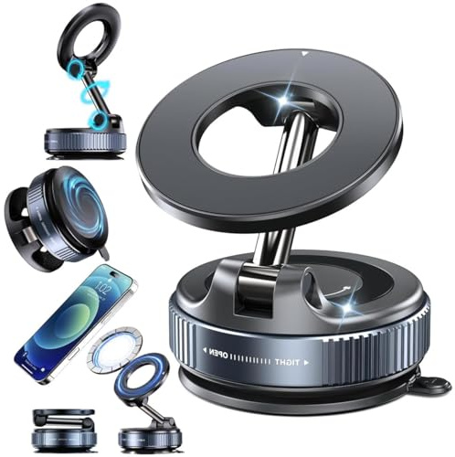 Boxgear Vacuum Magnetic Phone Holder for Car – Strong Suction Cup Mount, Foldable Magnet Phone Stand for All Smartphones, Compatible with Cars, Gym & Bathroom Mirrors