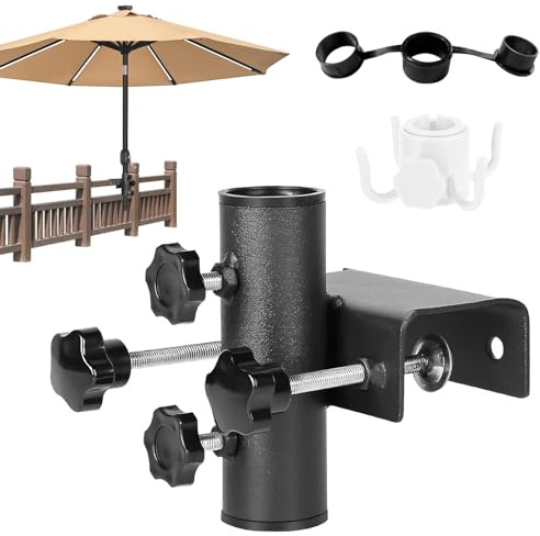 Sonnenschirmhalter Balkongeländer, Heavy Sonnenschirm Halterung Balkon, Verstellbarer Schirmständer Balkon, Klemmbereich 20 mm - 63 mm, Durchmesser des Sonnenschirmstocks 23 mm - 38 mm (Schwarz)