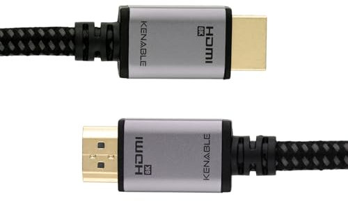 kenable HDMI 2.1 Slim Cable Grey Cotton Braided 8K 60Hz 1m