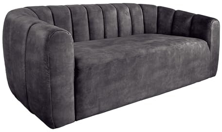 Riess Ambiente 3-Sitzer Sofa Babylon - 205cm - anthrazit - Samt Ziersteppung Schaumstoff-Polsterung Couch rund Design modern