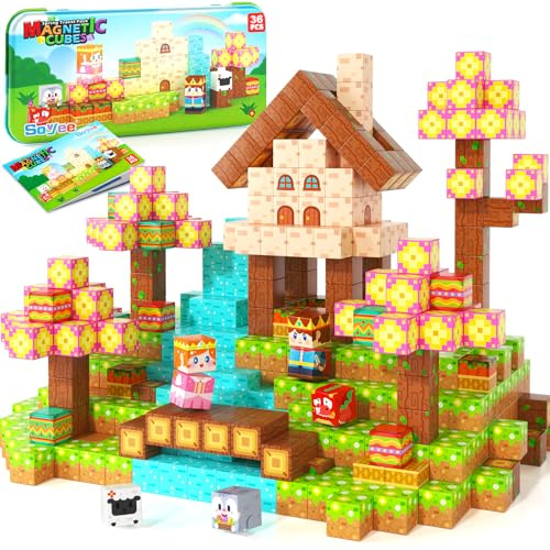 Magnetische Bausteine Mini Magnetbausteine Reiseset Spielzeug ab 3+ Jahre | Magnetspielzeuge Magnetfliesen mit Metallbox, STEM Sensorik Montessori Spielzeug Geschenk für Kinder Jungen und Mädchen