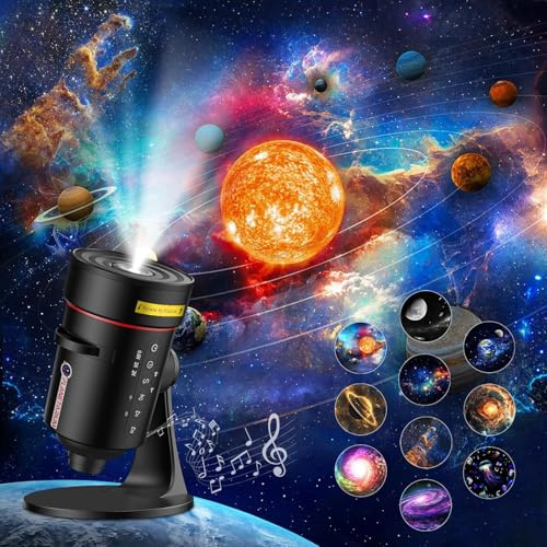 Galaxy Projektor+White Noise Machine med 28 lugnande ljud, 4K HD Realistic Planetarium Projektor med 10 filmskivor, 360° Roterbar Space Solar System-takprojektor med timer för Rumsinredning