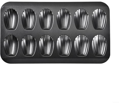 MoSundi Madeleine Backform mit 12 Mulden, antihaftbeschichtet, Edelstahl, Backform für Cupcakes, Muffins, Gebäck, Kuchen und Keksschalen, Backform (schwarz)