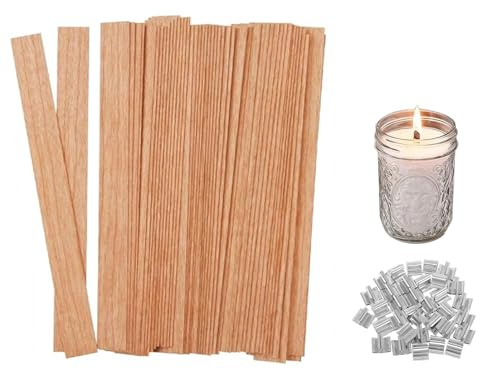 50Pcs Wooden Candle Wicks,13cm Wood Wicks with 25 Iron Sustainer Stands | Natural Wood Candle Cores for Soy Wax Paraffin Wax Candlemaking,DIY Handmade Candle Making Craft Supplies
