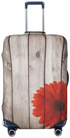 Liulannq Planche en bois rétro fleur rouge dahlia haute élasticité housse de protection pour valise, qui décore et protège votre valise de la poussière et des rayures., Noir , L