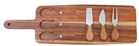 HOMOCONO Set Tagliere in Legno con Manico per Formaggi e Salumi, Vassoio da Portata per Feste e Matrimoni, Utensili per Servire Carne, Pane e Pizza, Piatto Multifunzionale per Cucina