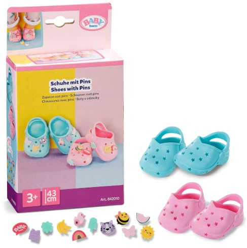 BABY born skor med stift 43 cm – 2 par dockskor i rosa och turkos med 12 dekorativa stift