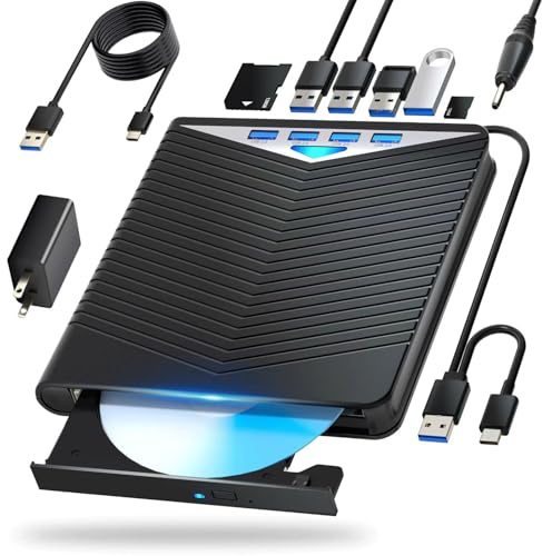 Dainty Lecteur Blu-ray externe 7 en 1 lecture/écriture avec graveur Bluray USB 3.0/Type-C compatible avec/Windows7-11 Mac OS Support pour lecteur BD/DVD, Windows 7-11 et Mac/PC M-Disc (Noir)