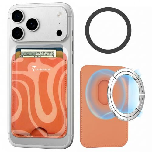TECHMADE Korthållare kompatibel för iPhone, adapterring ingår - plats för 3 kort eller kontanter, snabbt utdragningssystem - RFID-blockering, veganskt konstläder, Taglia Unica, Avslappnad