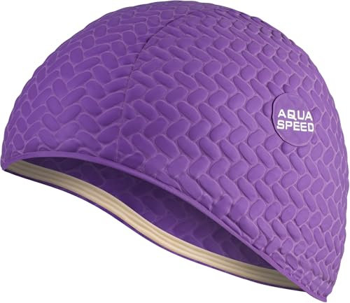 Aqua Speed Badehaube Lange Haare Damen | Badekappe Mädchen | Schwimmmütze extrem dehnbar | Frauen Schwimmkappe warm | Women Swimming Cap for Long Hair | Latex | 09 Flieder | Bombastic Tic-Tac