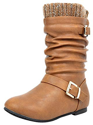 DREAM PAIRS Girl's Faux Fur Lined Knee High Winter Riding Boots(Toddler/Little Kid/Big Kid),Size 4 Big Kid,CAMEL,KLOUCH