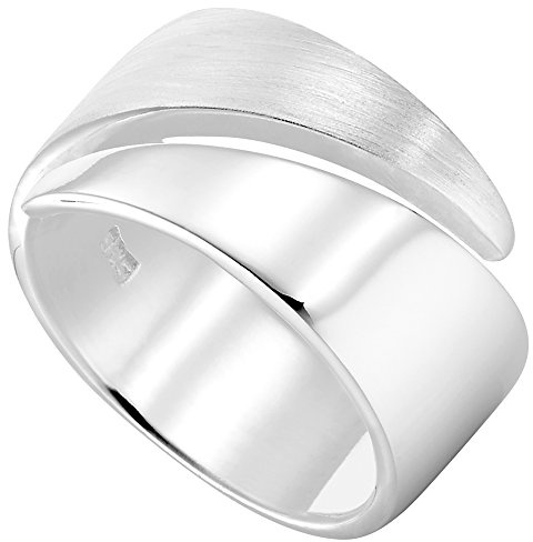 Vinani Damen Design Ring 925 Sterling Silber – Verstellbarer Massiver Bandring mit Glänzendem und Mattiertem Finish, Modernes Elegantes Schmuckstück für Damen, Handgefertigt, Größe 56 2RSR-56