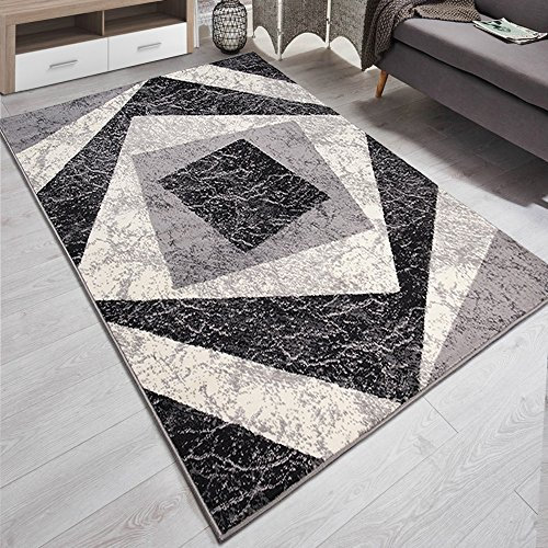 Designer Teppich mit Karo Kariert Meliert in Grau - ÖKO TEX (300 x 400 cm)