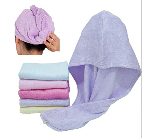 Happyit 1 st högkvalitativ 100 % bambufiber mjuk huvudhandduk supermagi absorberande hårtorksmössa för kvinnor flickor dam bad dusch, Lila