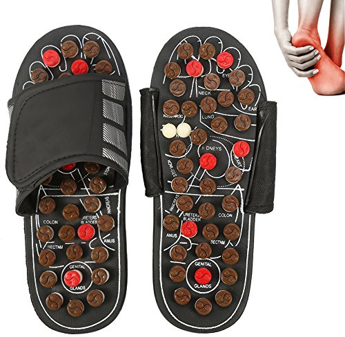 Magnetic Therapy Massage Shoes Foot Reflex Zones Acupressure Blood Activating Health Massage Slippers (38-39 Brown Rotating Eight Diagrams)