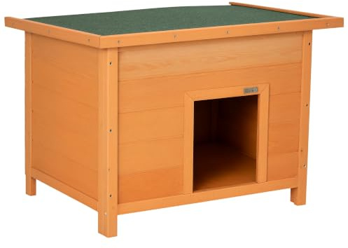 PawHut Niche pour Chien Chat en Bois sur Pied 85 x 58 x 58 cm Marron Vert | Chenil, Extérieur, Toit Ouvrant Bitumé, Pin Massif Pré-Huilé