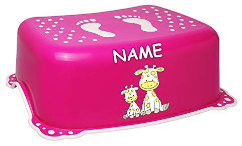 alles-meine.de GmbH Anti RUTSCH - Trittschemel/Tritthocker/Kindersitz - pink - rosa Tiere - Giraffe inkl. Name - Bieco - Tritt - Kinderschemel & Kindertritt - bis 100 kg ..