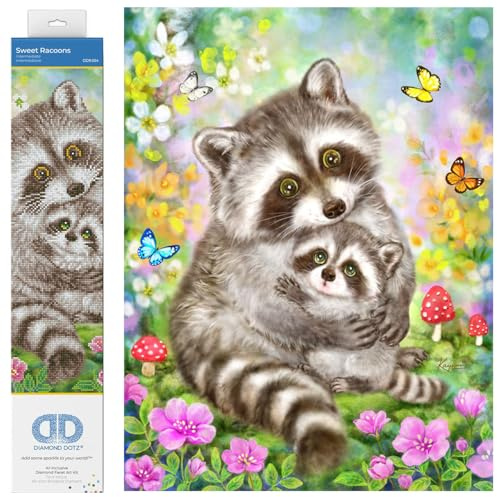 DIAMOND DOTZ DD9.054 - Original 5D Diamond Painting Set Süße Waschbären, Kreativset mit 17.667 Diamant Mosaiksteinen, Malset ca. 42 x 52 cm, DIY Komplettset für Erwachsene und Kinder ab 8 Jahren
