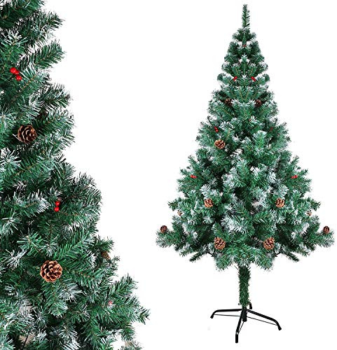Gotoll Sapin de Noël Artificiel 180 cm Sapin de Noël avec des Pommes de pin Arbre Réutilisable y Compris Support en Métal Ignifuge - Vert