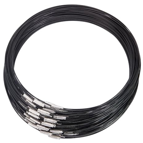 UNICRAFTALE 80pcs 44.45cm Schwarz Draht Halskette Edelstahl Draht Halskette Choker Halskette Mit Messing Schraubverschluss Draht Halskette Cord DIY Schmuckherstellung, 14.5 mm Durchmesser