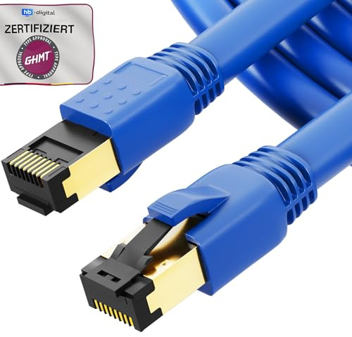 hb-digital 3m Patchkabel CAT 8.1 LAN nätverkskabel S/FTP PIMF 2xRJ45 Plug koppar LSZH Halogenfri RoHS-kompatibel 40 Gbits Ethernet Port 2000 MHz Internet DSL, PC, Router, Switch, Modem, TV blå