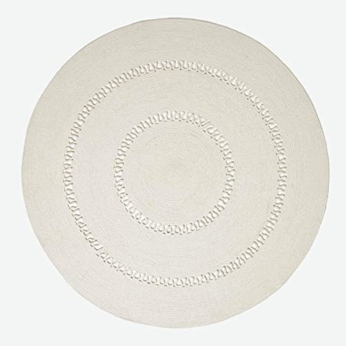Homescapes Natur-farbener Teppich, rund, 120 cm, gehäkelter Teppich/Vorleger aus Baumwolle im Retro-Look mit Loop-Muster, flach gewebter Teppich für Schlafzimmer, Wohnzimmer, Flur oder Küche