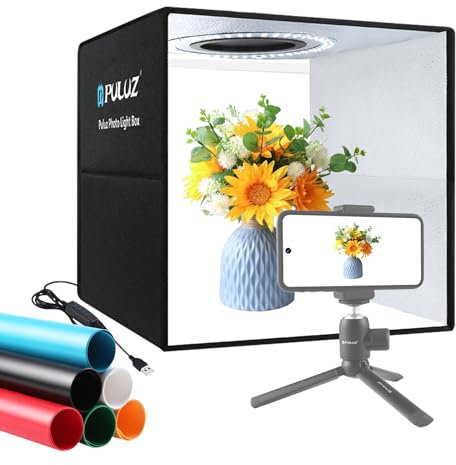 Photo Studio Light Box 12in / 30cm PULUZ Photography Light Box Portable Photo Lighting Box Foldable Shooting Tent Box with 112 LED Dimmable Lamp Beads 6 Colors Backdrops
