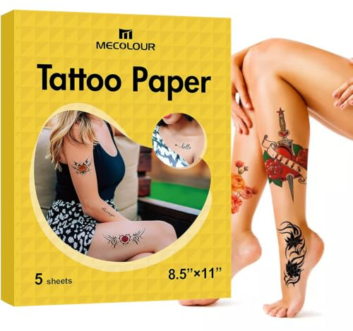 MECOLOUR Printable Temporary Tattoo Paper 8.5X11-5 Sets for Inkjet printer DIY Image Transfer Decal Paper for Skin, For Halloween, Celebrate Festivals, Parties, Birthday Bashes,New Year
