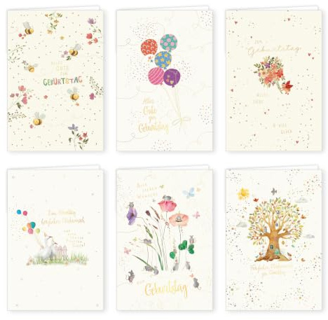 PremiumLine Geburtstagskarten, 6 Stück mit Umschlag | nachhaltiges Papier, Blanko | Naturkarton Klappkarte mit Briefumschlag | Glückwunschkarten zum Geburtstag | 11,5 x 17 cm