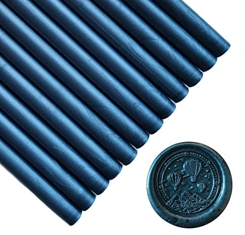 12 Stück Klebepistolen Siegel Wachs Sticks für Wachssiegelstempel, PORXFLY Siegelwachsstäbe, ideal für Karten, Umschläge, Geschenkverpackungen, Hochzeitseinladungen (Dunkelblau)