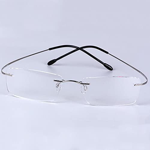 BULI Lesebrille 1.00 Titan Brille Mit Sehstärke Ultraleichte Randlos Augenoptik Lesehilfe Invisible Computerbrille Für Herren Damen (Color : Silver, Size : +3.0)