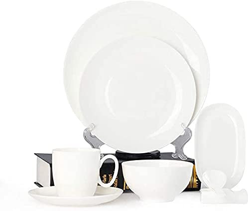 Ensembles d'assiettes, ensemble de vaisselle en porcelaine blanche pure ensemble de vaisselle assiettes en grès ensemble de dîner service de table pour 1, 2, 4, 10, 16 personnes, 32 pièces (4