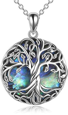 TOUPOP Tree of Life Neckalce for Women Sterling Silver Tree of Life Jewellery for Mother Birthday Gifts for Her Abalone Shell Family Tree Necklace Celtic Pendant Jewelry