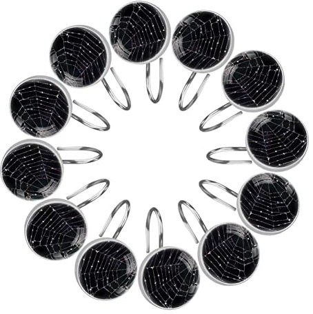 Duschvorhanghaken 12er Set,Bild Spinnennetz,Duschringe Dekorativer Badezimmerhaken aus Edelstahl