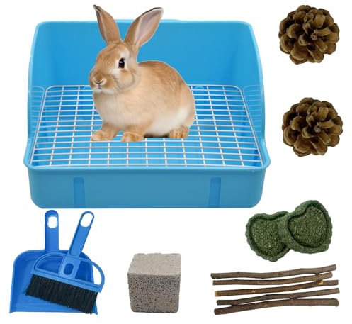 MUYG 12Pcs Rabbit Litter Box for Cage, Bunny Potty Trainer Corner Guinea Pig Plastic Square Grate Toilet, Pet Bedding Litter Box for Small Animal Ferret Hamster Hedgehog (Blue)