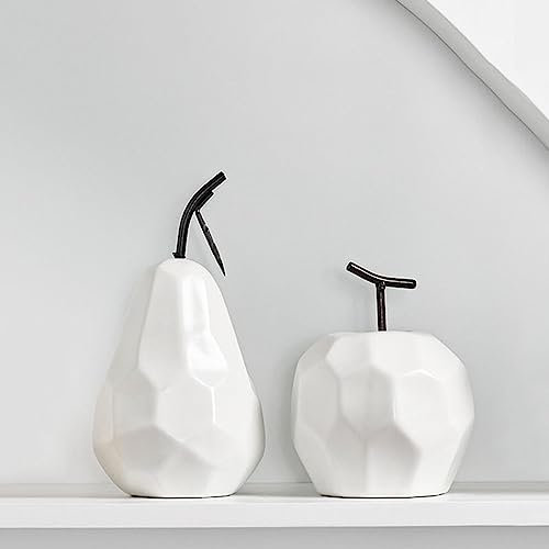 Pevfeciy Künstlich Obstl Fälschung Äpfel-Keramik Apfel Figur-Prozellan Obst Dekoration Birne Ornamente Für Tischdeko Obstschale,Weiß