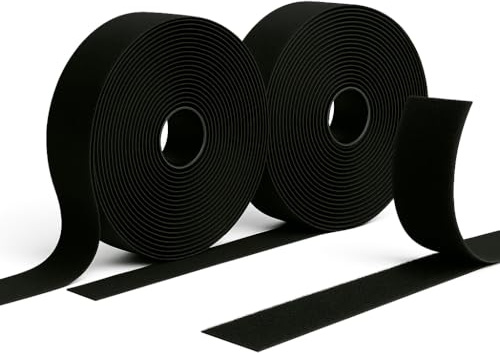 AXATY 8m Hook and Loop Tape Self Adhesive - Heavy Duty Double Sided Sticky Tape - Strong Sticky Back Fastening Strips for Picture Hanging, Crafts, Home and Office -Black, 20mm x 8 Meter
